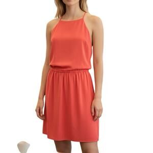 Needle & Threads Boutique Orange High-Low Halter Dress Lined Sz L | EUC